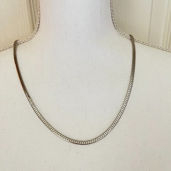 Vintage Silver Tone Herringbone Chain Necklace - Picture 1 of 6